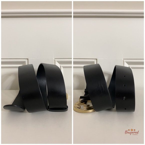 Authentic Gucci Black Calfskin Leather Gold Interlocking G Buckle Belt 90/36 - Picture 8 of 15